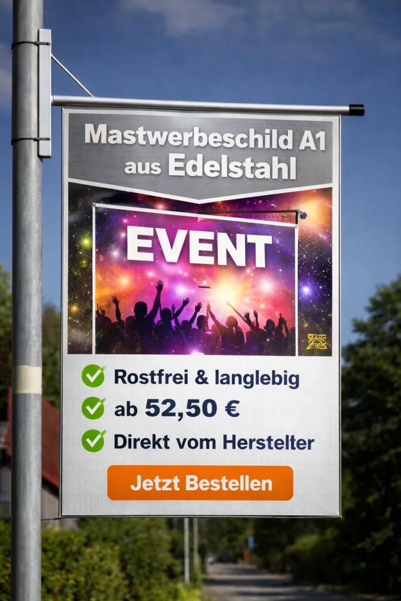 Mastwerbeschild A1 wetterfest 594 x 841 mm Made in Germany